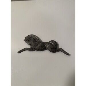 Vtg JJ Jonette Horse Brooch Trojan Etruscan Art Deco Style 1988 Silver Tone Rare